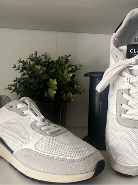 Clae Men's White and Light Gray Mesh & Suede Sneaker